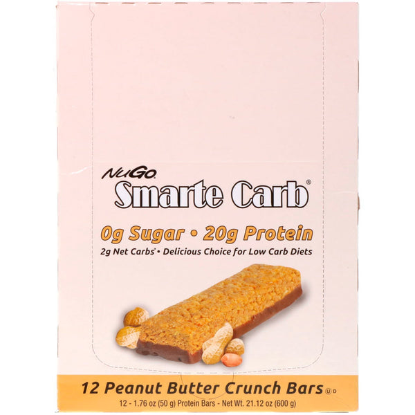 NuGo Nutrition, Smarte Carb, Peanut Butter Crunch Bars, 12 Bars, 1.76 oz (50 g) Each - The Supplement Shop