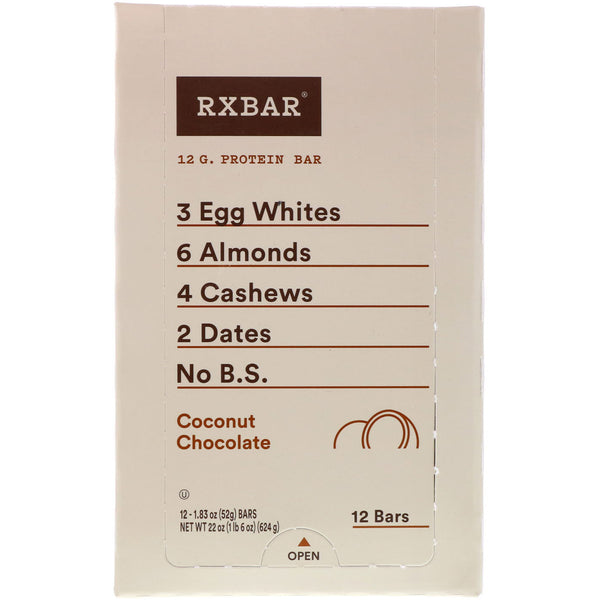 RXBAR, Protein Bars, Coconut Chocolate, 12 Bars, 1.83 oz (52 g) Each - The Supplement Shop