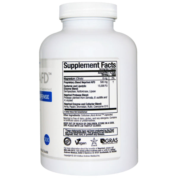 Arthur Andrew Medical, Neprinol AFD, Advanced Fibrin Defense, 500 mg, 300 Capsules - The Supplement Shop