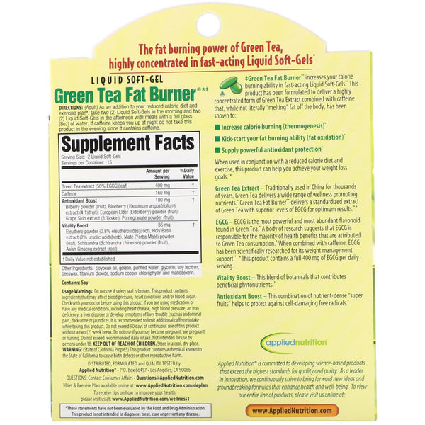 appliednutrition, Green Tea Fat Burner, 30 Fast-Acting Liquid Soft-Gels - The Supplement Shop