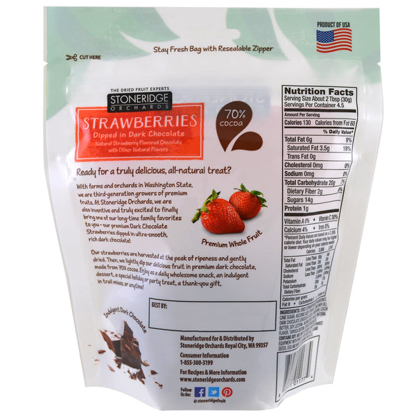Stoneridge Orchards, Strawberries, Dipped in Dark Chocolate, 70% Cocoa, 5 oz (142 g) - The Supplement Shop