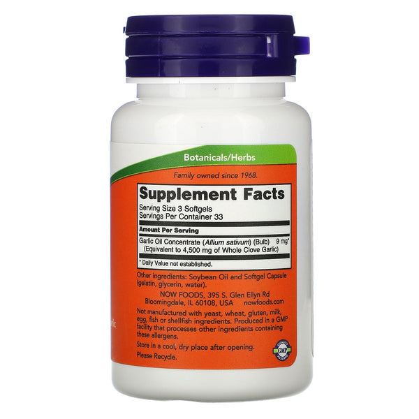 Now Foods, Garlic Oil, 1,500 mg, 100 Softgels - The Supplement Shop