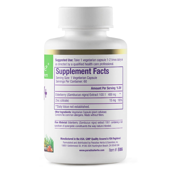 Paradise Herbs, Earth's Blend, Elderberry+ with Zinc, 60 Vegetarian Capsules - The Supplement Shop