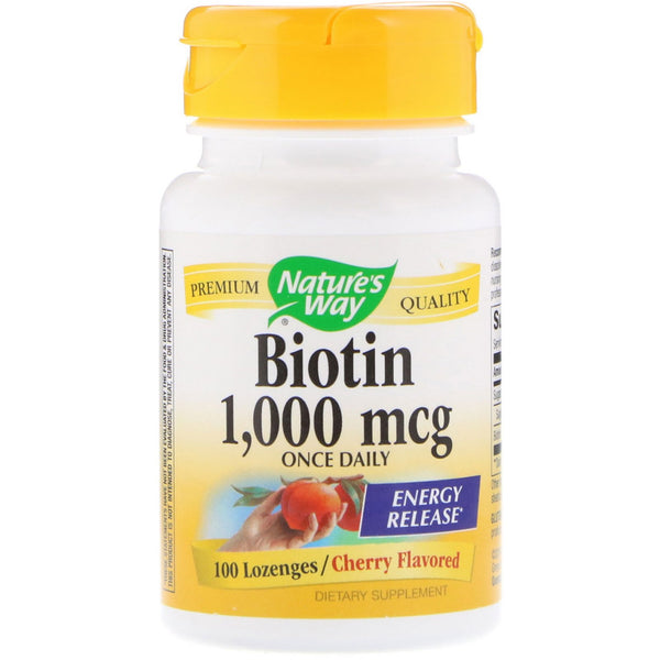 Nature's Way, Biotin, Cherry Flavored, 1,000 mcg, 100 Lozenges - The Supplement Shop