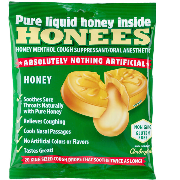 Honees, Honey Menthol Cough Suppressant, 20 Cough Drops - The Supplement Shop