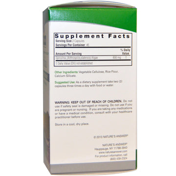 Nature's Answer, Spirulina, 800 mg, 90 Vegetarian Capsules