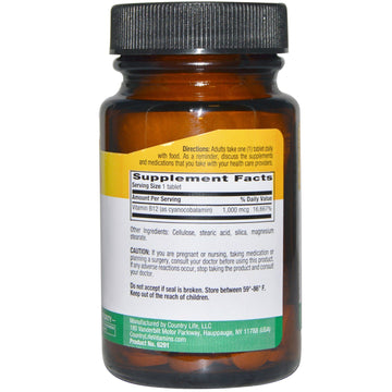 Country Life, Vitamin B12, 1,000 mcg, 60 Tablets