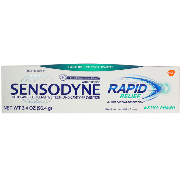 Sensodyne, Rapid Relief Toothpaste with Fluoride, Extra Fresh, 3.4 oz (96.4 g) - The Supplement Shop