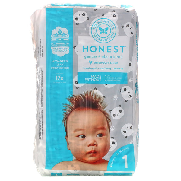 The Honest Company, Honest Diapers, Size 1, 8-14 Pounds, Pandas, 35 Diapers - The Supplement Shop