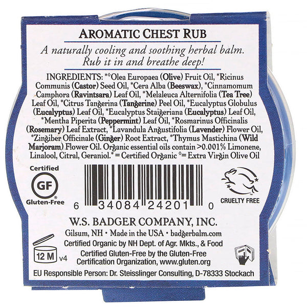Badger Company, Organic, Aromatic Chest Rub, Eucalyptus & Mint, .75 oz (21 g) - The Supplement Shop