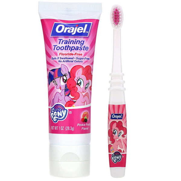 Orajel, My Little Pony Training Toothpaste with Toothbrush, Fluoride Free, 3 Months to 4 Years, Pinkie Fruity Flavor, 1 oz (28.3 g) - The Supplement Shop
