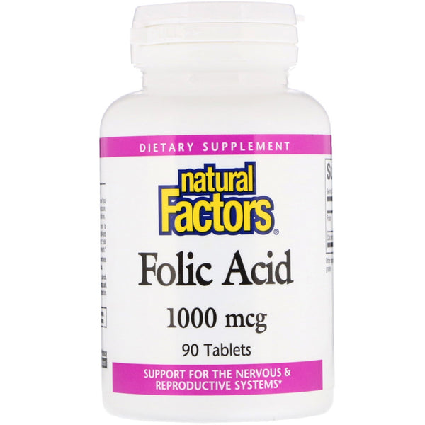 Natural Factors, Folic Acid, 1,000 mcg, 90 Tablets - The Supplement Shop