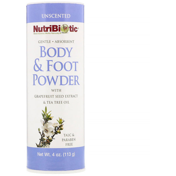 NutriBiotic, Body & Foot Powder with Grapefruit Seed Extract & Tea Tree Oil, Unscented, 4 oz (113 g) - The Supplement Shop
