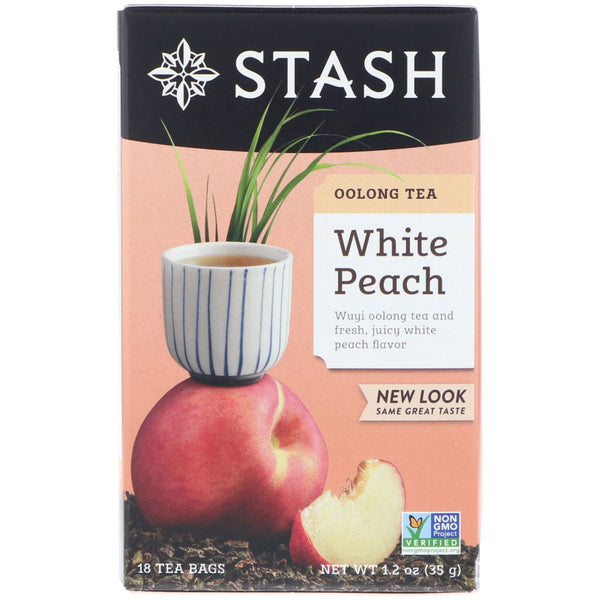 Stash Tea, Oolong Tea, White Peach, 18 Tea Bags, 1.2 oz (35 g) - The Supplement Shop