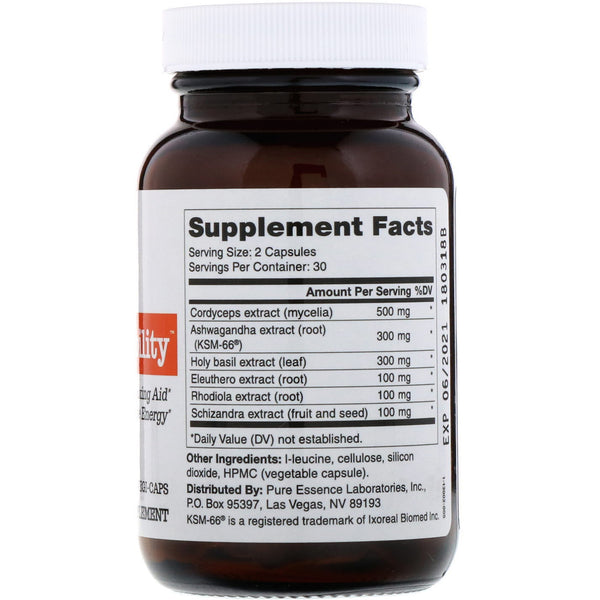 Pure Essence, AdrenalStability , 60 Vegi-Caps - The Supplement Shop