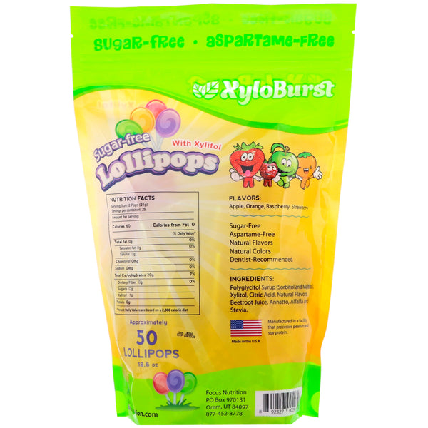Xyloburst, Sugar-Free Lollipops with Xylitol, Assorted Flavors, 50 Lollipops (18.6 oz) - The Supplement Shop