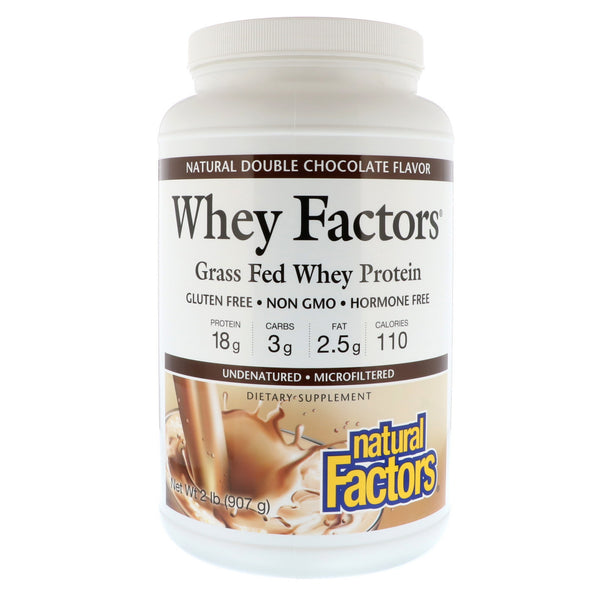 Natural Factors, Whey Factors, Grass Fed Whey Protein, Natural Double Chocolate , 2 lbs (907 g) - The Supplement Shop