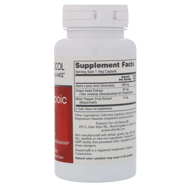 Protocol for Life Balance, Alpha-Lipoic Acid, 600 mg, 60 Veg Capsules - The Supplement Shop