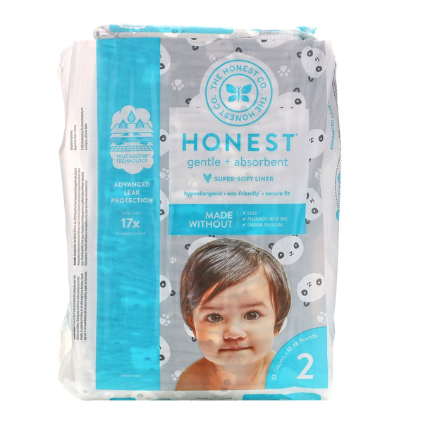 The Honest Company, Honest Diapers, Size 2, 12 - 18 Pounds, Pandas, 32 Diapers - The Supplement Shop