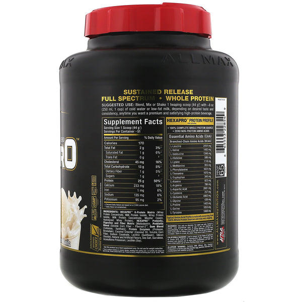 ALLMAX Nutrition, Hexapro, Ultra-Premium 6-Protein Blend, French Vanilla, 5 lbs (2.27 kg) - The Supplement Shop