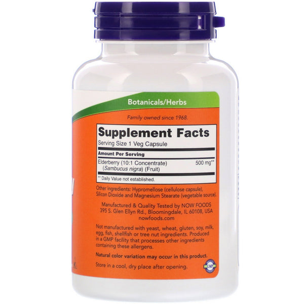 Now Foods, Elderberry, 500 mg, 120 Veg Capsules - The Supplement Shop