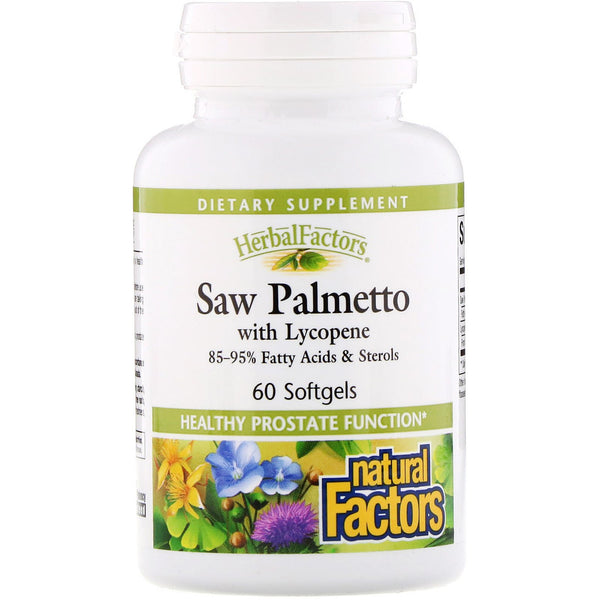 Natural Factors, HerbalFactors, Saw Palmetto with Lycopene, 60 Softgels - The Supplement Shop