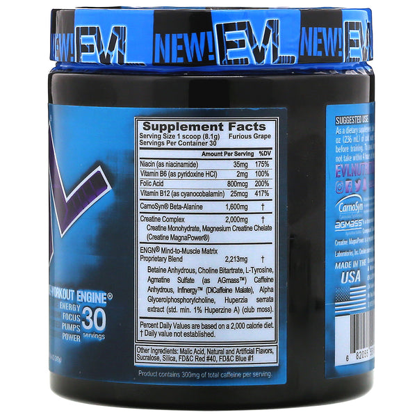 EVLution Nutrition, ENGN, Pre-Workout Engine, Furious Grape, 8.6 oz (243 g) - The Supplement Shop
