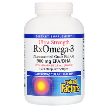 Natural Factors, Ultra Strength RxOmega-3 with Vitamin D3, 900 mg EPA/DHA, 150 Enteripure Softgels