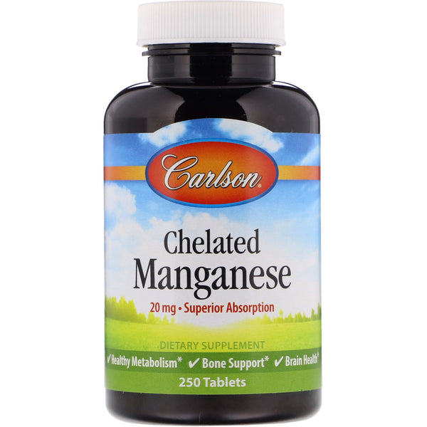 Carlson Labs, Chelated Manganese, 20 mg, 250 Tablets - The Supplement Shop