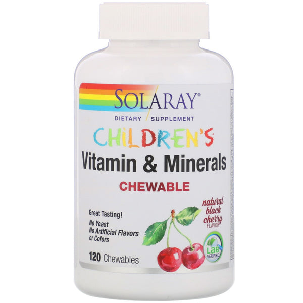 Solaray, Children's Chewable Vitamin and Minerals, Natural Black Cherry Flavor, 120 Chewables - The Supplement Shop