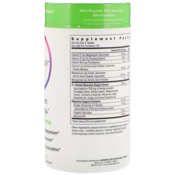 Rainbow Light, Magnesium Calcium+, Food-Based Formula, 180 Tablets - The Supplement Shop