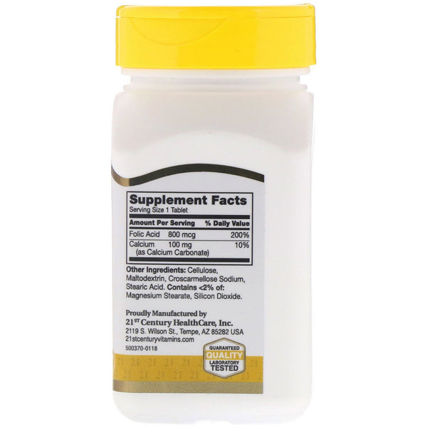 21st Century, Folic Acid, 800 mcg, 180 Easy to Swallow Tablets - The Supplement Shop