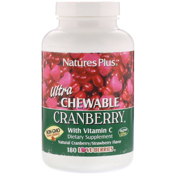 Nature's Plus, Ultra Chewable Cranberry with Vitamin C, Natural Cranberry/Strawberry Flavor, 180 Love-Berries