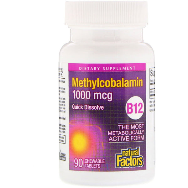 Natural Factors, B12, Methylcobalamin, 1,000 mcg, 90 Chewable Tablets - The Supplement Shop