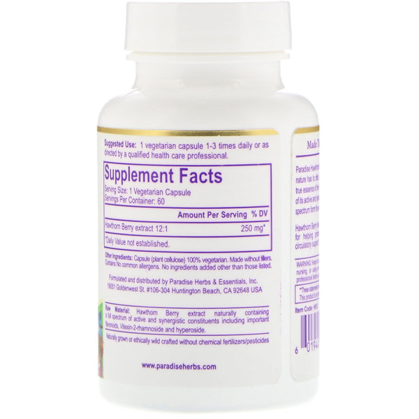 Paradise Herbs, Hawthorn Berry, 60 Vegetarian Capsules - The Supplement Shop
