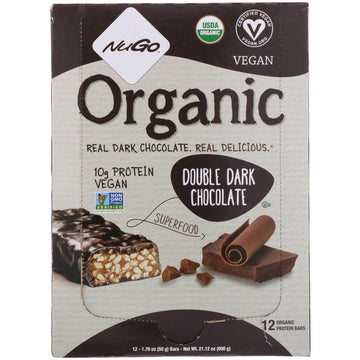 NuGo Nutrition, Organic Protein Bars, Double Dark Chocolate, 12 Bars, 1.76 oz (50 g) Each