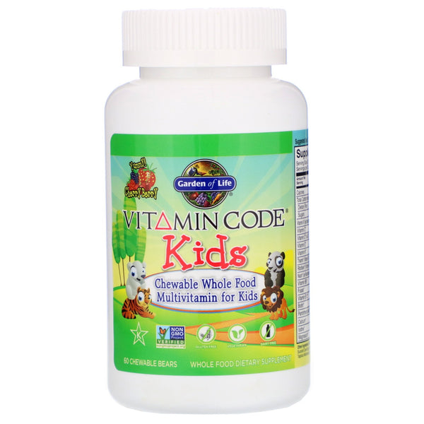 Garden of Life, Vitamin Code, Kids, Chewable Whole Food Multivitamin for Kids, Cherry Berry, 60 Chewable Bears - The Supplement Shop
