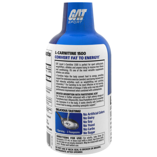 GAT, L-Carnitine, Amino Acid, Free Form, Blue Raspberry, 16 oz (473 ml) - The Supplement Shop