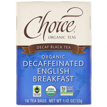 Choice Organic Teas, Organic Decaffeinated English Breakfast, Decaf Black Tea , 16 Tea Bags, 1.12 oz (32 g)