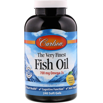Carlson Labs, The Very Finest Fish Oil, Natural Lemon Flavor, 700 mg, 240 Soft Gels
