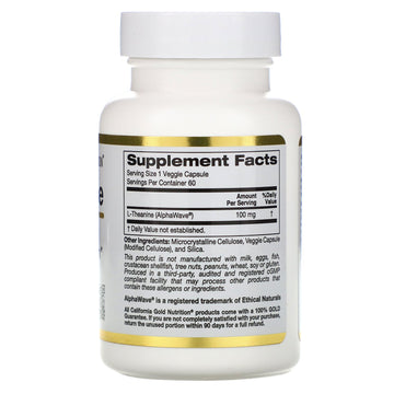 California Gold Nutrition, L-Theanine, Featuring AlphaWave®, 100 mg, 60 Veggie Capsules