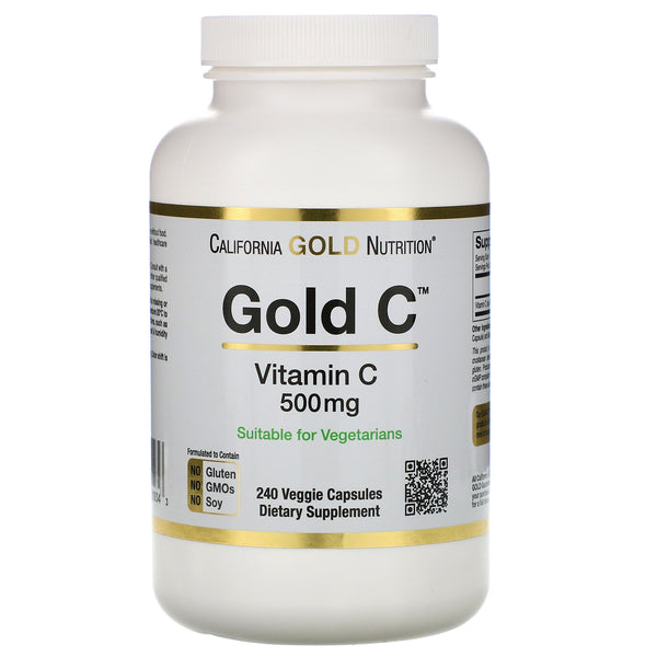 California Gold Nutrition, Gold C, Vitamin C, 500 mg, 240 Veggie Caps - The Supplement Shop