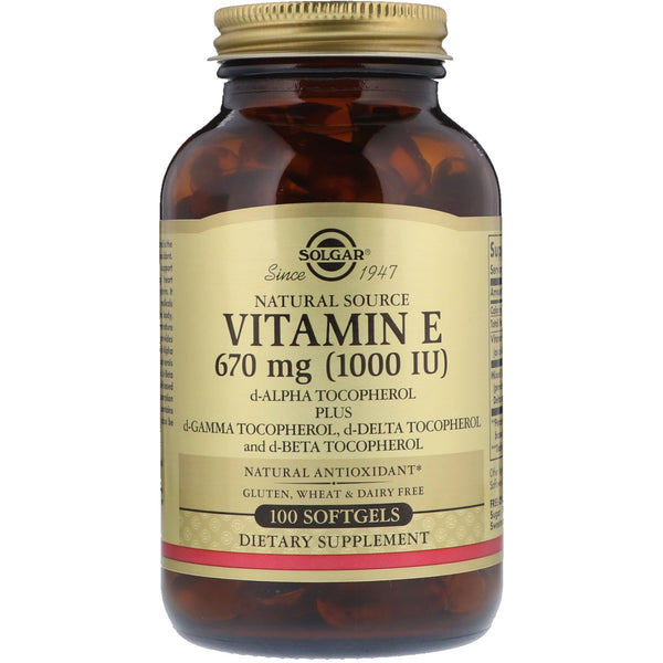 Solgar, Naturally Sourced Vitamin E, 670 mg (1,000 IU), 100 Softgels - The Supplement Shop