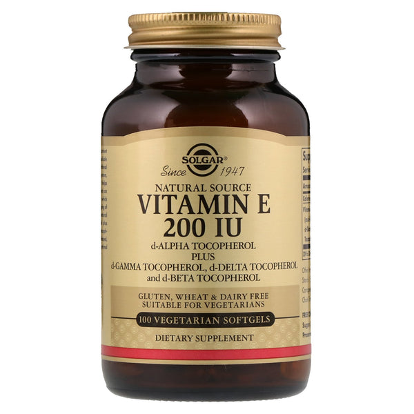 Solgar, Naturally Sourced Vitamin E, 200 IU, 100 Vegetarian Softgels - The Supplement Shop