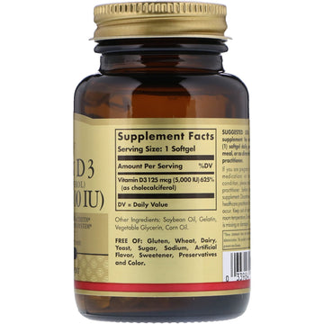 Solgar, Vitamin D3 (Cholecalciferol), 125 mcg (5,000 IU), 100 Softgels