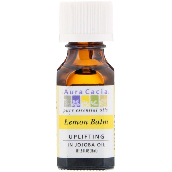 Aura Cacia, Pure Essential Oils, Lemon Balm, Uplifting, .5 fl oz (15 ml) - The Supplement Shop