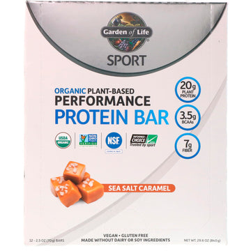 Garden of Life, Sport, Organic Plant-Based Performance Protein Bar, Sea Salt Caramel, 12 Bars, 2.5 oz (70 g) Each