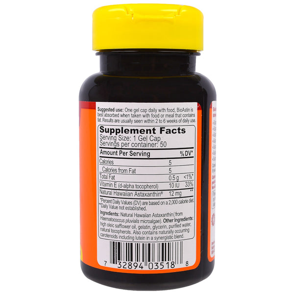 Nutrex Hawaii, BioAstin, Hawaiian Astaxanthin, 12 mg, 50 Gel Caps - The Supplement Shop