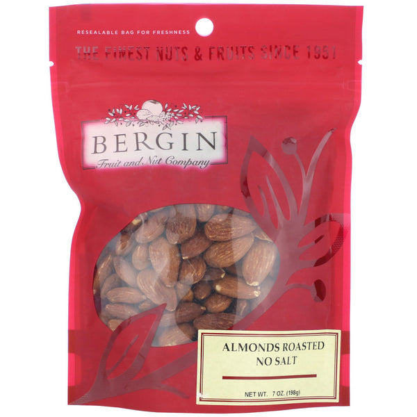 Bergin Fruit and Nut Company, Almonds Roasted, No Salt, 7 oz (198 g) - The Supplement Shop
