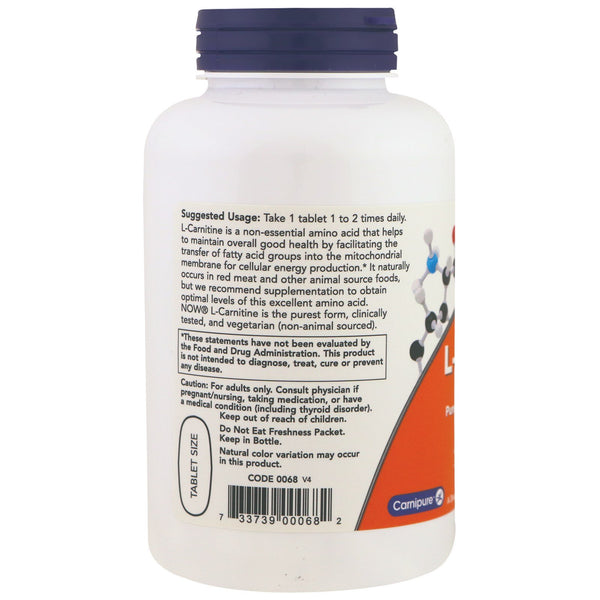 Now Foods, L-Carnitine, 1000 mg, 100 Tablets - The Supplement Shop
